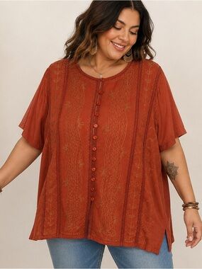 ✨ Anthony Mark Hankins Embroidered Boho Tunic Top 1X ✨